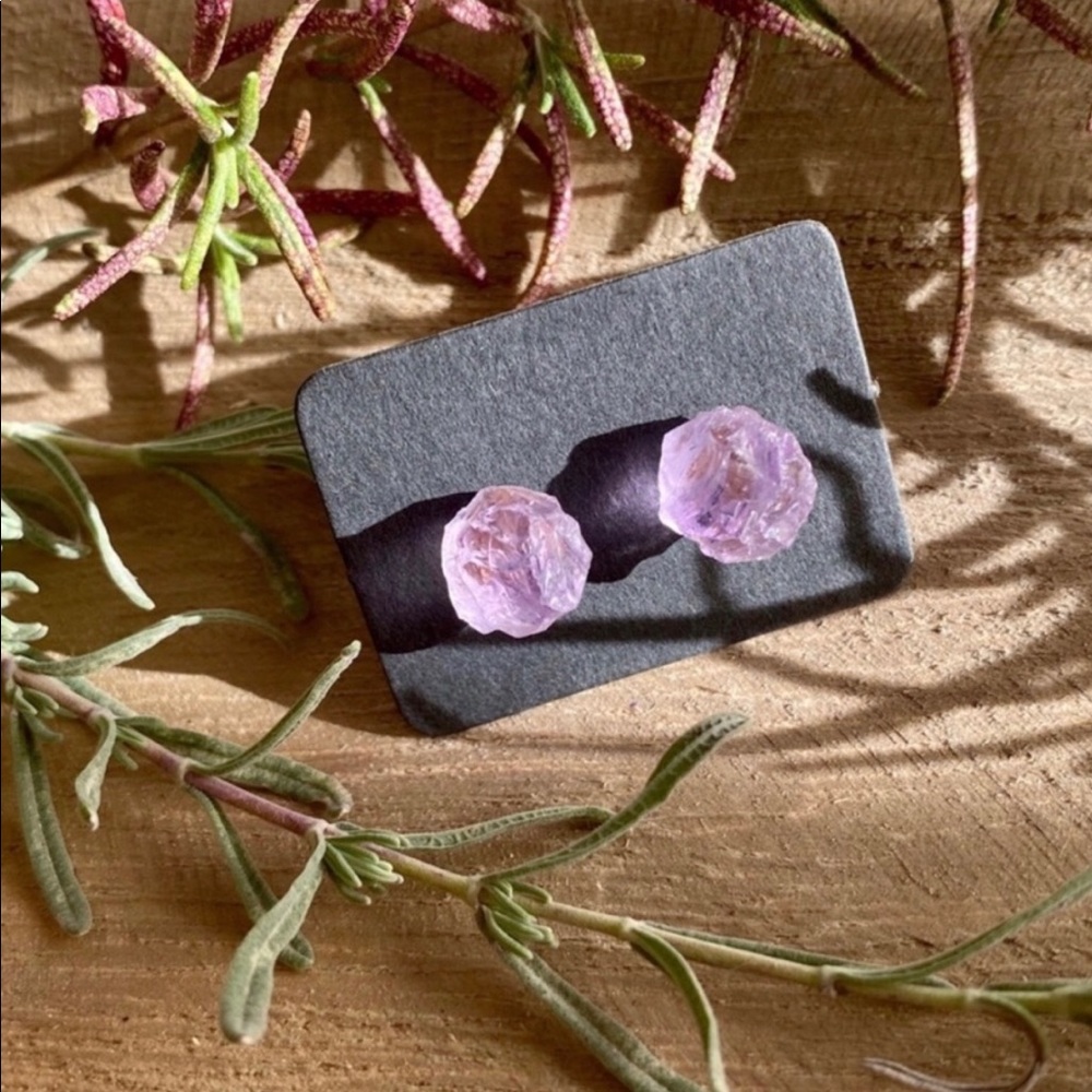 🆕 Pure Raw Amethyst S925 Sterling Stud Earrings - Picture 10 of 11